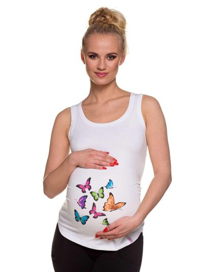 Nosečniška majica brez rokavov, METULJČKI II, bela, št.: XXL